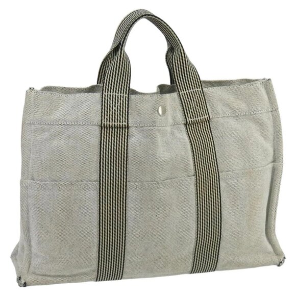 HERMES New Fourre Tout MM Tote Bag Canvas Gray Auth ti2459 - Picture 1 of 16